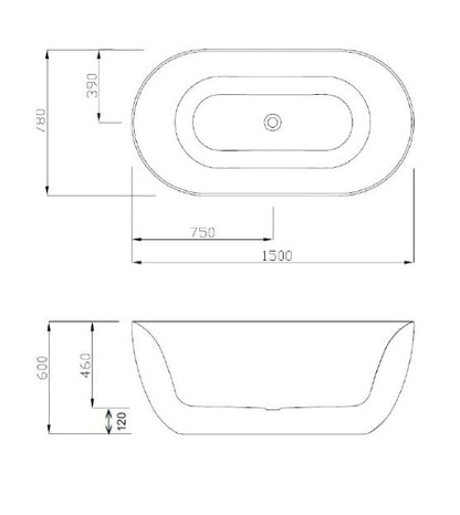 BC Designs Dinkee 1500 x 780mm Free Standing Bath Double Ended White Gloss