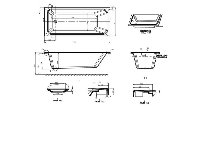 Burlington Arundel 1700 x 750mm Single Ended Bath