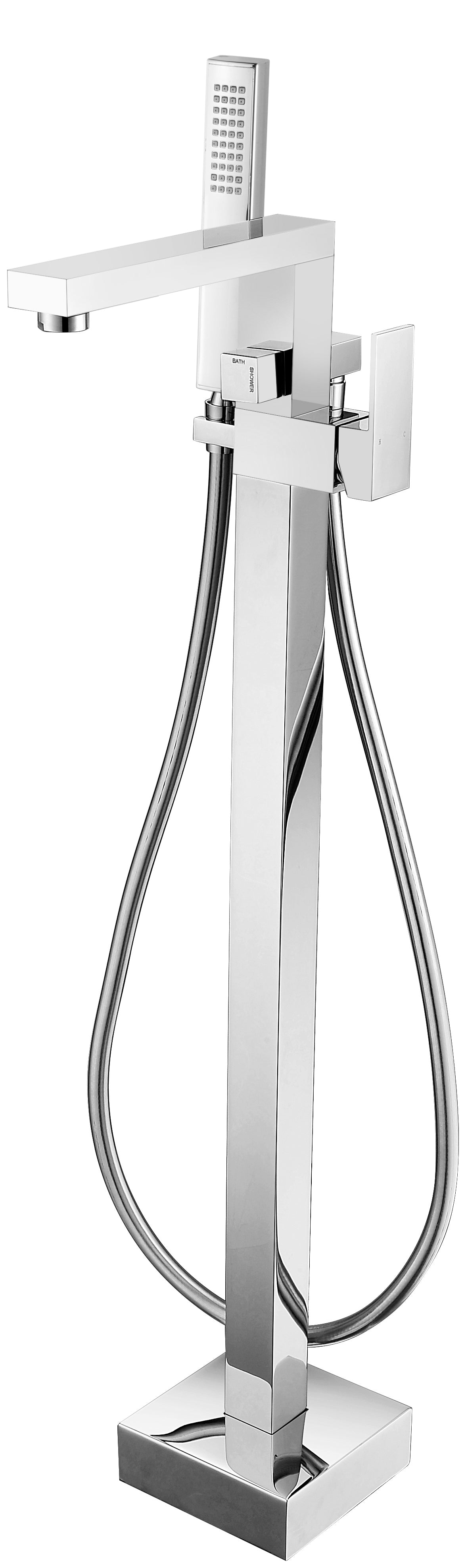 Square Chrome Floor Bath Shower Mixer w/Hose and Handset