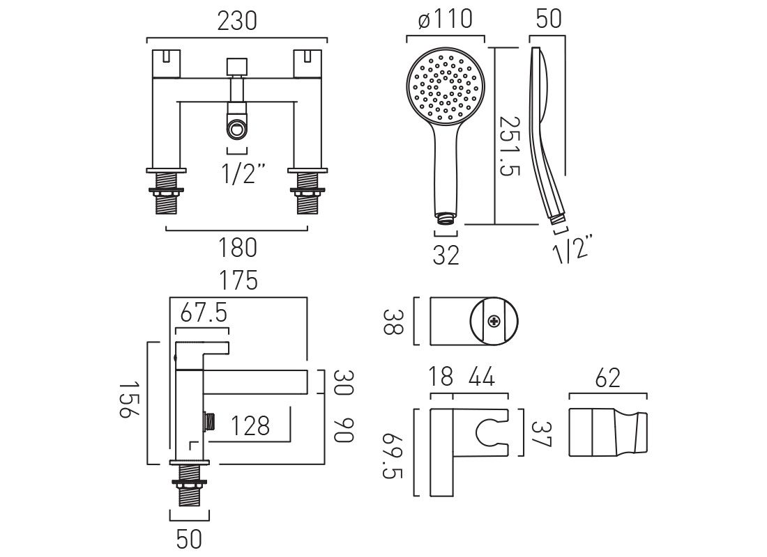 VADO Edit Bath Mixer Tap With Shower Kit