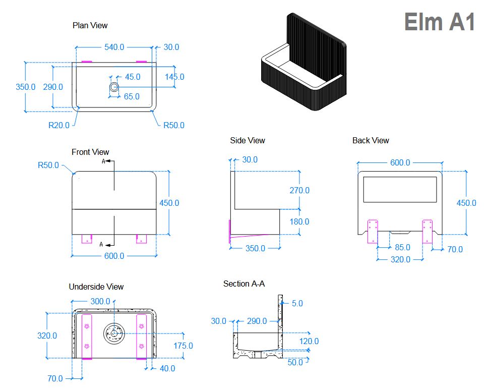 Kast Elm Basin 600mm x 350mm (Choose Colour)