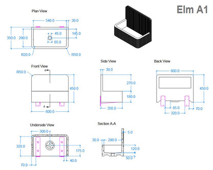 Kast Elm Basin 600mm x 350mm (Choose Colour)