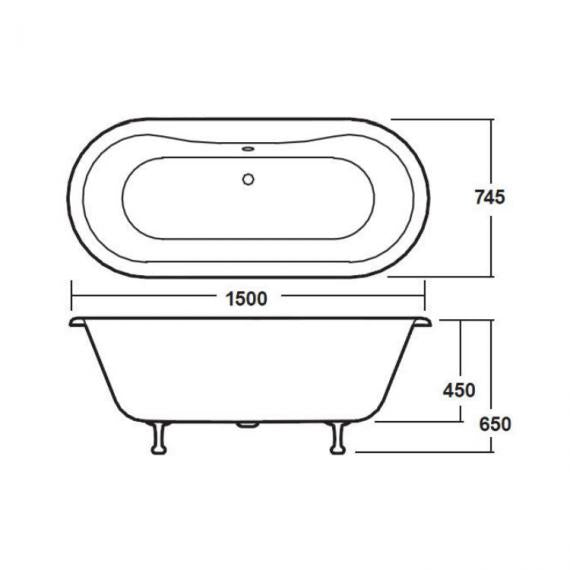BC Designs Elmstead 1500x745mm Free Standing Roll Top Bath