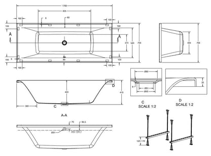 Enviro 1700 x 700  x 415mm Double Ended Bath White Gloss