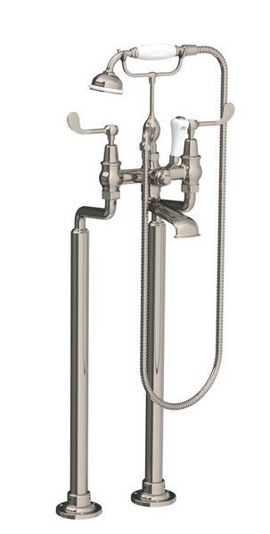 Lefroy Brooks Connaught Lever Bath Shower Mixer With Standpipes & Extended Cranked Legs - Silver Nickel