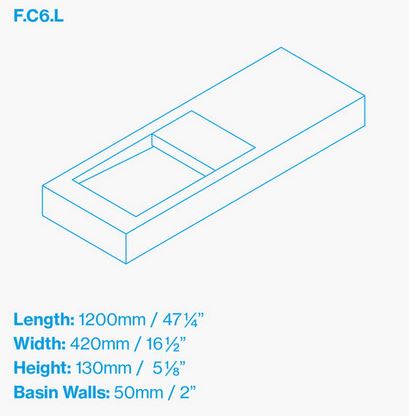 Kast Flor Basin 1200mm x 420mm (choose handing/colour)