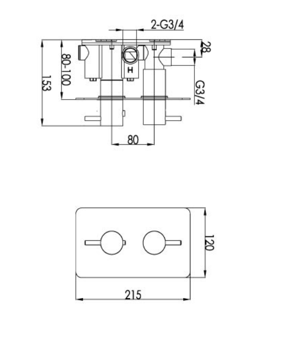 Just Taps Fonti Thermostatic Concealed 3 Outlet Shower Valve