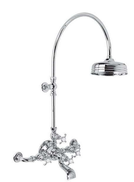 Lefroy Brooks La Chapelle Wall Mounted Bath Shower Mixer With Riser And 8" Shower Rose - Silver Nickel