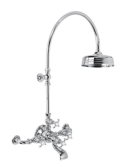 Lefroy Brooks La Chapelle Wall Mounted Bath Shower Mixer With Riser And 8" Shower Rose - Antique Gold