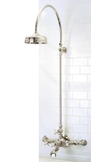 Lefroy Brooks La Chapelle Wall Mounted Bath Shower Mixer With Riser And 8" Shower Rose - Silver Nickel