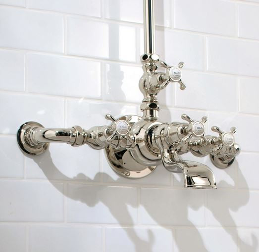 Lefroy Brooks La Chapelle Wall Mounted Bath Shower Mixer With Riser And 8" Shower Rose - Chrome