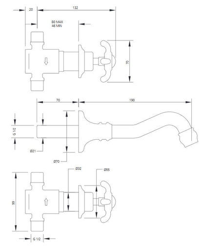 Lefroy Brooks La Chapelle 3 Hole Wall Mounted Basin Mixer (choose finish)