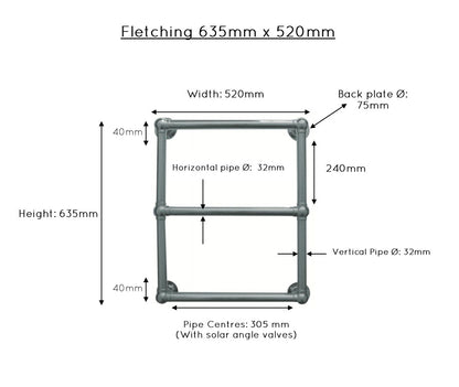 JIS Fletching 635 x 520mm Traditional Stainless Steel Heated Towel Rail