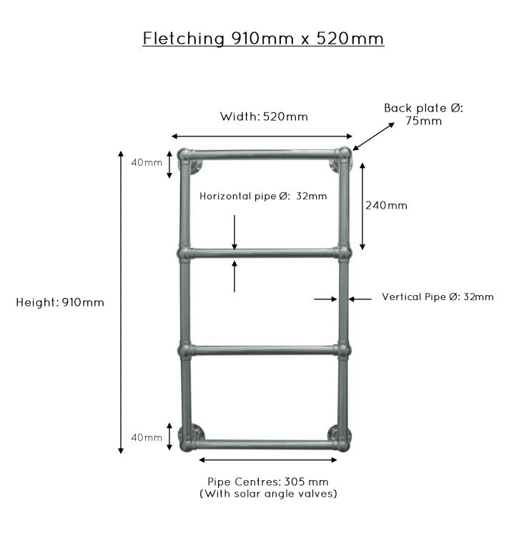 JIS Fletching 910x520mm Traditional Heated Towel Rail