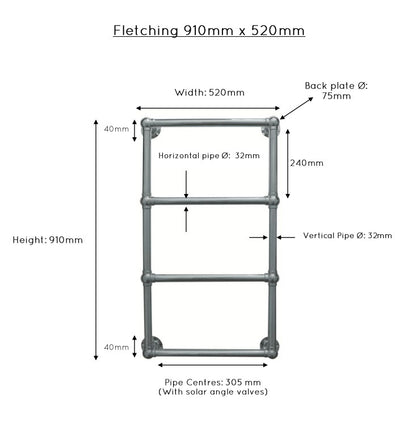 JIS Fletching 910x520mm Traditional Heated Towel Rail