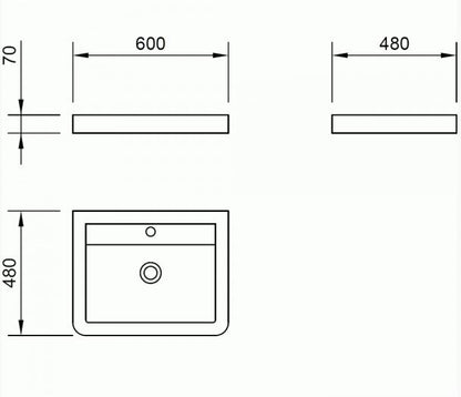 Essentials Flite 600x480mm Basin With One Tap Hole