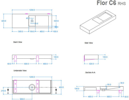 Kast Flor Basin 1200mm x 420mm (choose handing/colour)