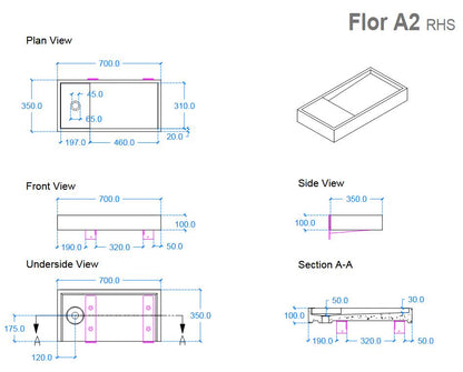 Kast Flor 700 x 350mm Rectangular Right Hand Basin