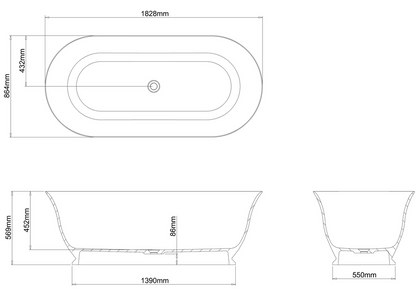Clearwater Florenza 1828x864mm Clear Stone Freestanding Bath