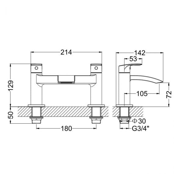 Crosswater Adora Flow 130mm Deck Mounted Bath Filler