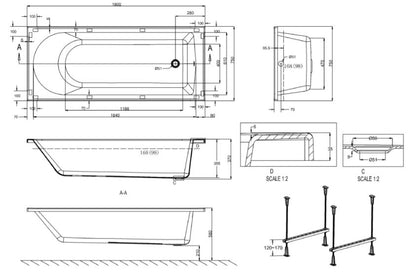 Flow Single Ended 1800 x 750mm Acrylic Single Ended Bath