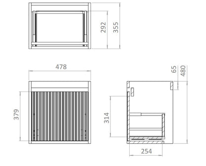Flute 475 x 355 x 480mm  vanity unit in Windsor Oak