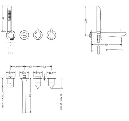 Crosswater Foile Module 2 Handle Bath & Handshower Trim Set - Matt Black