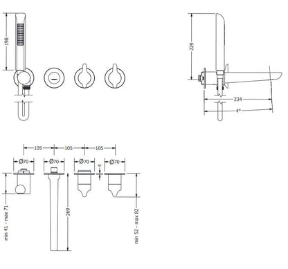 Crosswater Foile Module 2 Handle Bath & Handshower Trim Set - Brushed Brass