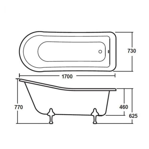 BC Designs Fordham 1700 x 750mm Slipper Bath w/ Feet Set 2