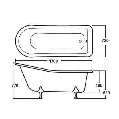 BC Designs Fordham 1500x750mm Slipper Bath, Feet Set 1