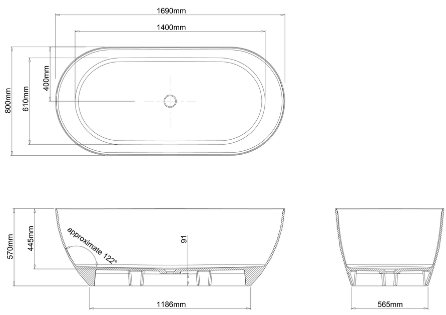 Crosswater MPRO Grande Freestanding Bath 1690mm - Stone Matt