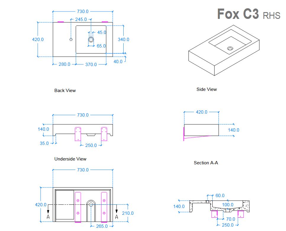 Kast Fox Basin 730 x 420mm (Choose Colour/Handing)