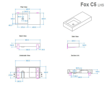 Kast Fox Basin 900 x 420mm (Choose Colour/Handing)