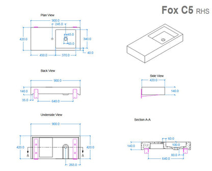 Kast Fox Basin 900 x 420mm (Choose Colour/Handing)