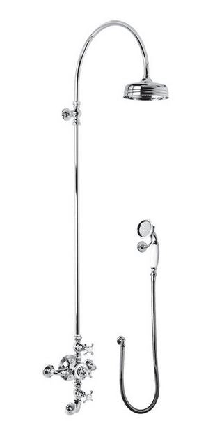 Lefroy Brooks La Chapelle Thermostatic Valve With Wall Return And Riser, Handset, Wall Cradle And 8" Rose - Silver Nickel