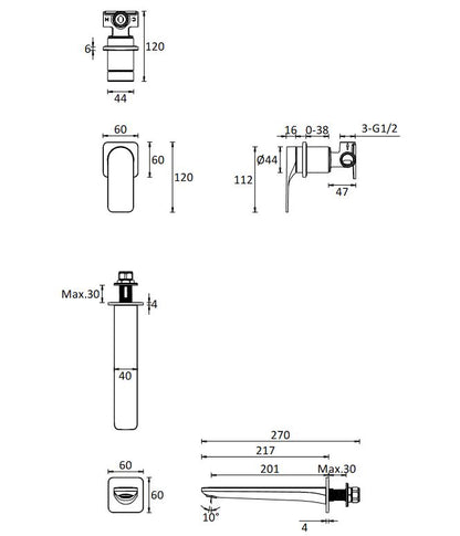 Crosswater Fuse 2 Hole Basin Set Wall Mounted - Brushed Brass