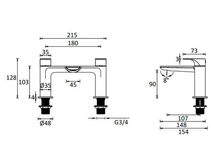 Fuse 128 x 154mm Deck mounted Bath Filler - Matt Black