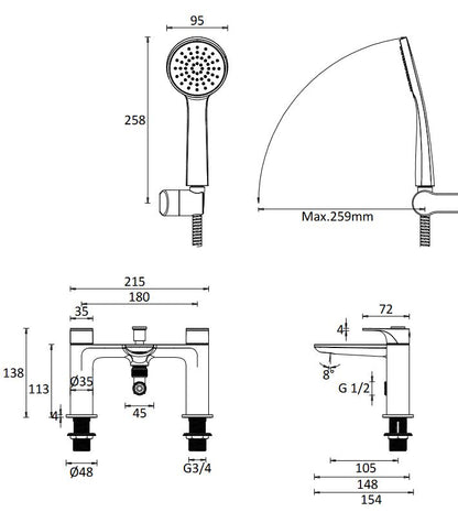 Crosswater Fuse Bath Shower Mixer Matt Black