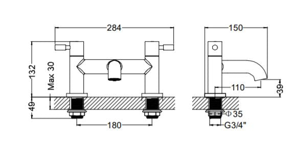 Crosswater Fusion Deck Mounted Bath Filler Chrome