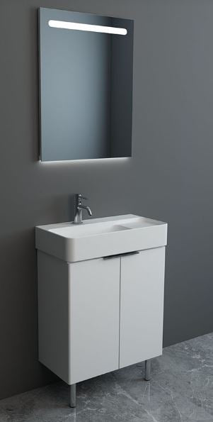 Essentials Blade 600mm Two Door Floor Standing Cabinet, Short Projection 310 Deep in Matt White