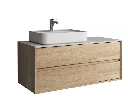 Essentials Grace 1200mm Two Drawer Wall Mounted Cabinet in Natural Oak
