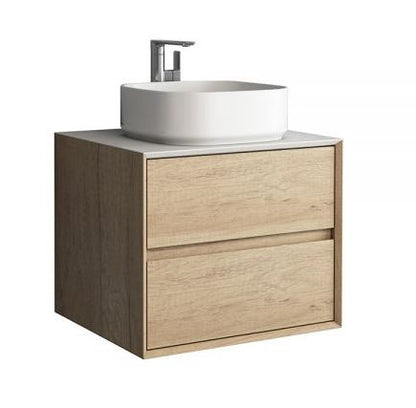 Essentials Grace 600mm Two Drawer Wall Mounted Cabinet in Natural Oak