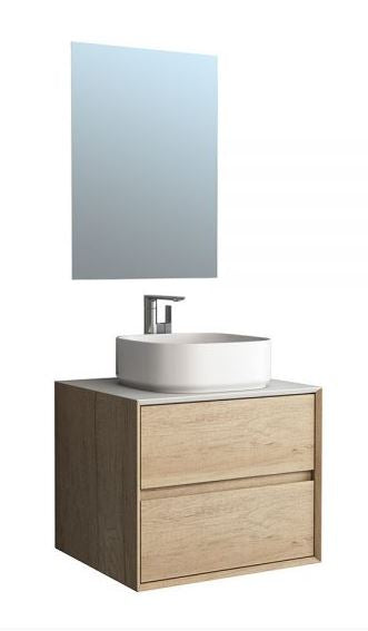 Essentials Grace 600mm Two Drawer Wall Mounted Cabinet in Natural Oak