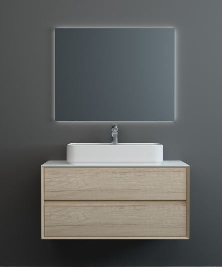 Essentials Grace 900mm Two Drawer Wall Mounted Cabinet in Natural Oak