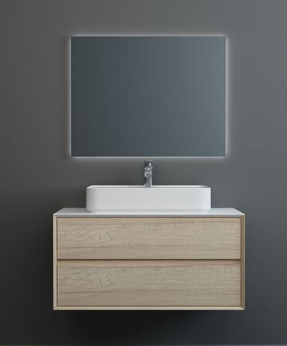 Essentials Grace 900mm Two Drawer Wall Mounted Cabinet in Natural Oak