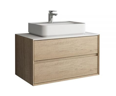 Essentials Grace 900mm Two Drawer Wall Mounted Cabinet in Natural Oak