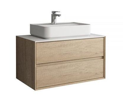 Essentials Grace 900mm Two Drawer Wall Mounted Cabinet in Natural Oak