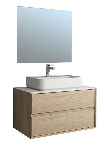 Essentials Grace 900mm Two Drawer Wall Mounted Cabinet in Natural Oak