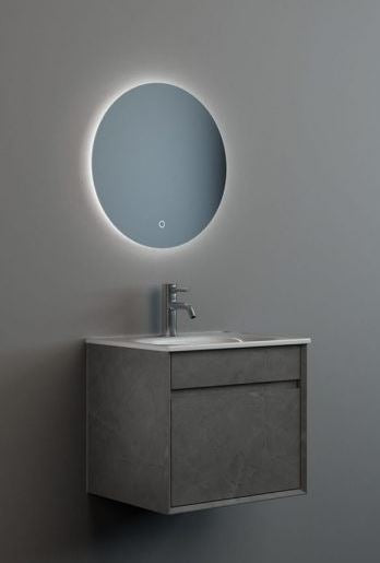 Essentials Alma 600mm Single Drawer cabinet in Grey Marble