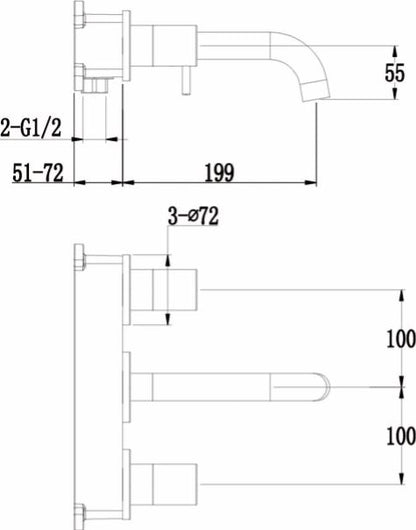 Lever 3 Hole Chrome Wall Mounted Basin Mixer